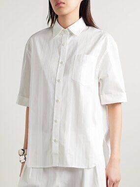 Maria McManus $400 White/White Striped Short-Sleeve Oversized Shirt Worn 1x